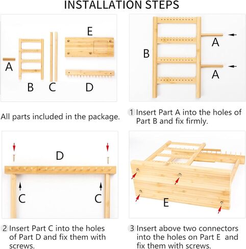 حامل منظم مجوهرات من الخيزران من سينتودا، حامل مجوهرات من 6 طبقات لتنظيم الاقراط والقلادات، 15 خطاف تعليق للقلائد و44 فتحة للاقراط وعرض شجرة التخزين in Kuwait