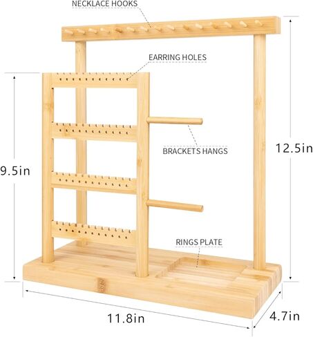 حامل منظم مجوهرات من الخيزران من سينتودا، حامل مجوهرات من 6 طبقات لتنظيم الاقراط والقلادات، 15 خطاف تعليق للقلائد و44 فتحة للاقراط وعرض شجرة التخزين in Kuwait