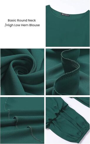 PRETTYGARDEN المرأة فانوس كم طويل الرقبة المستديرة عالية منخفضة غير متماثلة غير النظامية هيم بلايز عادية بلوزة قميص فستان in Kuwait