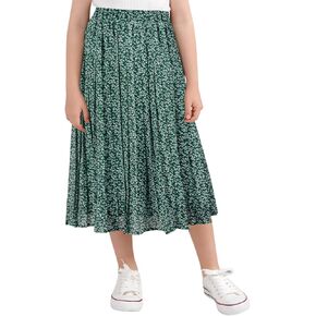 GORLYA Girls Chiffon Pleated Elastic High Waist A-Line Boho Swing Maxi Long Skirt 4-14T