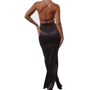 Just Quella Women Maxi Dress Satin Strappy Backless Evening Party Dress with Slit in Saudi Arabia