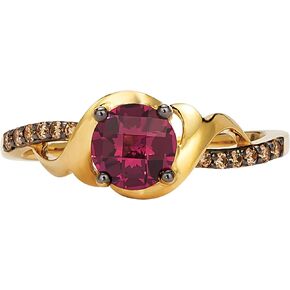 1/10 Carat Diamond and Gemstone of Choice Filigree Bypass Ring for Women in 14k Gold (Fancy Brown/G-H, VS2-SI1, cttw) Anniversary Promise Ring Size 4.25 to 9.25 by LeVian