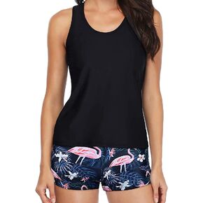Yonique Tankini Swimsuits for Women 3 Piece Bathing Suits Swim Tank Top with Boy Shorts and Bra Modest Swimwear