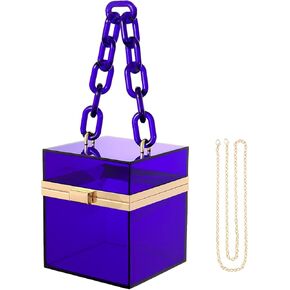 WJCD Cute Clear Acrylic Plastic Neon Hard Frame Party Clutch Purse with Gold Chain Strap