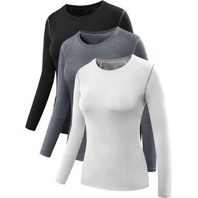NELEUS Women's 3 Pack Athletic Compression Long Sleeve T Shirt Dry Fit