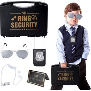 Keymall Ring Bearer خاتم الزفاف صندوق الأمان يتضمن بطاقة اقتراح حامل الخاتم وكيل خاص شارة ظلال جهاز اتصال لاسلكي للأطفال هدية اقتراح حامل الخاتم