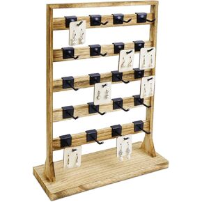 Ikee Design 5 Tiers Free Assemble Wooden Jewelry Display Rack with 20 Removable Metal Hooks,Earring Card Display Stand,Jewelry Organizer,Bracelet Organizer,Keychain Display Stand,Brown Color in Saudi Arabia