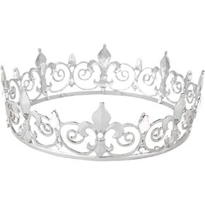 Vofler King Crown، زي الأمير الملكي في العصور الوسطى فلور دي ليز، تاج معدني للكعكة مع كريستالات شفافة للرجال الأولاد الملكة البكالوريوس وأعياد الميلاد والهالوين قبعات الحفلات الراقصة ومهرجانات العودة للوطن، ذهبي