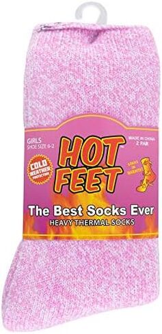 HOT FEET Boys and Girls 2 Pack Heavy Thermal Socks - Traps in Warmth - Thick Insulated Crew for Hiking and Cold Weather in Kuwait