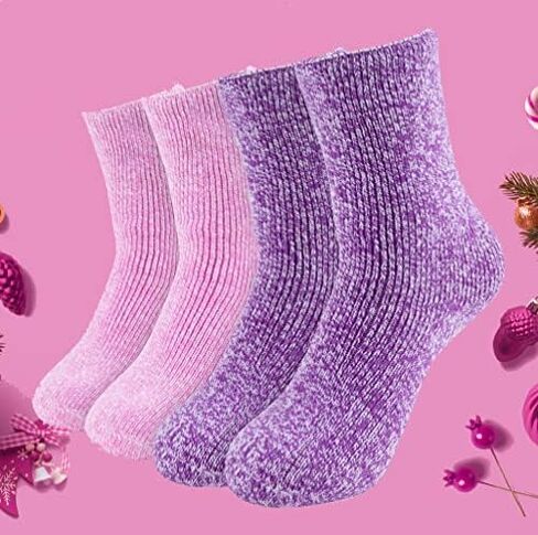 HOT FEET Boys and Girls 2 Pack Heavy Thermal Socks - Traps in Warmth - Thick Insulated Crew for Hiking and Cold Weather in Kuwait