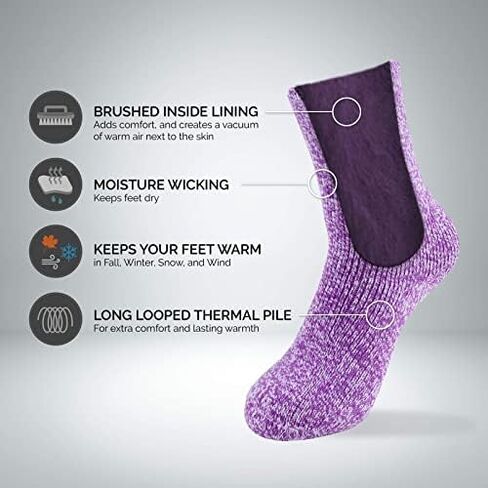 HOT FEET Boys and Girls 2 Pack Heavy Thermal Socks - Traps in Warmth - Thick Insulated Crew for Hiking and Cold Weather in Kuwait
