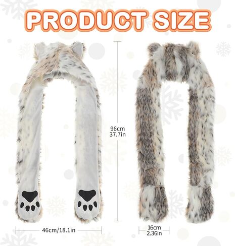 SATINIOR White Animal Hood Winter Warm Plush Faux Fur Animal Hat Scarf Mitten in Saudi Arabia