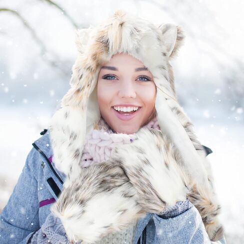 SATINIOR White Animal Hood Winter Warm Plush Faux Fur Animal Hat Scarf Mitten in Saudi Arabia
