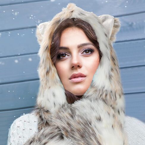 SATINIOR White Animal Hood Winter Warm Plush Faux Fur Animal Hat Scarf Mitten in Saudi Arabia
