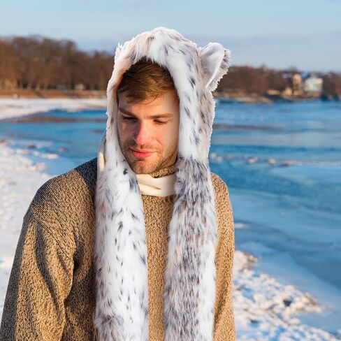 SATINIOR White Animal Hood Winter Warm Plush Faux Fur Animal Hat Scarf Mitten in Saudi Arabia