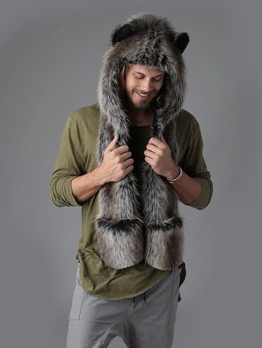 غطاء رأس من الفرو الصناعي باللون الرمادي من SpiritHoods، للجنسين، مقاس واحد in Saudi Arabia