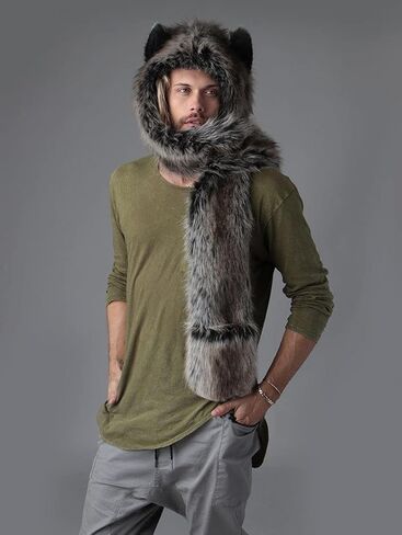 غطاء رأس من الفرو الصناعي باللون الرمادي من SpiritHoods، للجنسين، مقاس واحد in Saudi Arabia