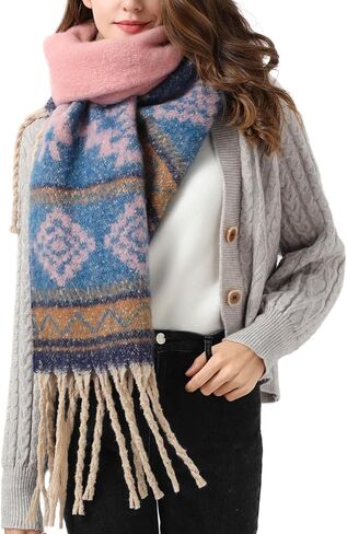 Scarfs for Women - Fashion Long Scarf Shawl, Women's Scarves & Wraps in Fall Winter Warm Blanket Scarf, Classic Tassel Plaid Tartan Mohair Fish Bones Large Scarf in Kuwait