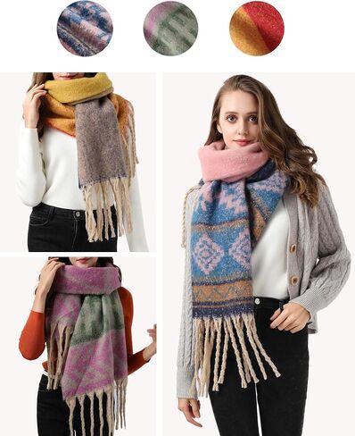 Scarfs for Women - Fashion Long Scarf Shawl, Women's Scarves & Wraps in Fall Winter Warm Blanket Scarf, Classic Tassel Plaid Tartan Mohair Fish Bones Large Scarf in Kuwait