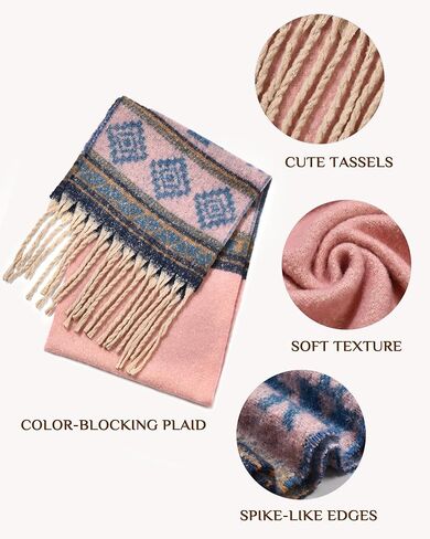 Scarfs for Women - Fashion Long Scarf Shawl, Women's Scarves & Wraps in Fall Winter Warm Blanket Scarf, Classic Tassel Plaid Tartan Mohair Fish Bones Large Scarf in Kuwait