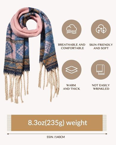 Scarfs for Women - Fashion Long Scarf Shawl, Women's Scarves & Wraps in Fall Winter Warm Blanket Scarf, Classic Tassel Plaid Tartan Mohair Fish Bones Large Scarf in Kuwait