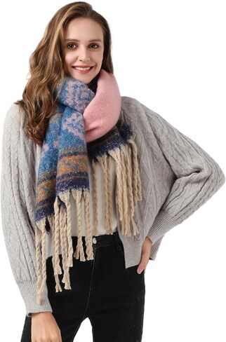 Scarfs for Women - Fashion Long Scarf Shawl, Women's Scarves & Wraps in Fall Winter Warm Blanket Scarf, Classic Tassel Plaid Tartan Mohair Fish Bones Large Scarf in Kuwait