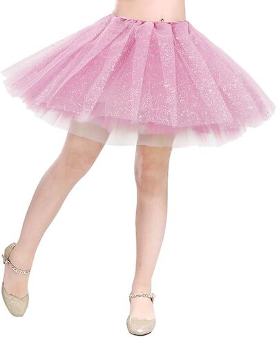 Girl's Princess 4 Layered Dress Up Tulle Tutu Skirt with Sparkling Sequins in Kuwait