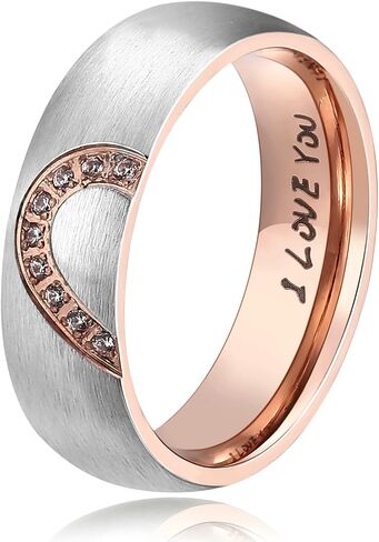 ANAZOZ His & Hers خاتم الحب الحقيقي على شكل قلب من الفولاذ المقاوم للصدأ للأزواج وأشرطة خطوبة الزفاف، حلقة علوية، 6 مم in Kuwait