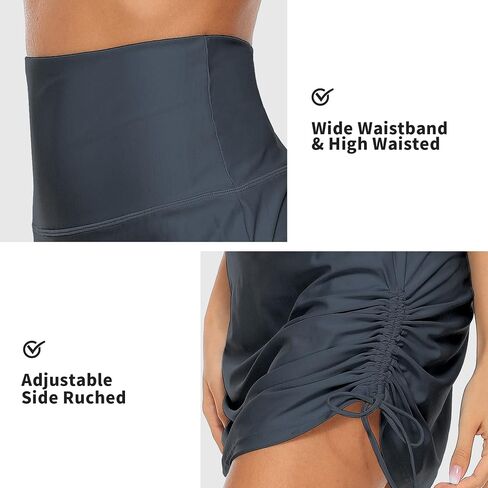ALove Womens High Waisted Drawstring Swim Skirts Ruched Tummy Control Swimsuit Bottoms in Kuwait