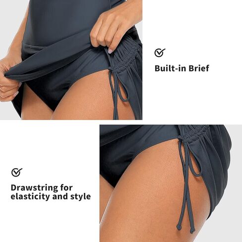ALove Womens High Waisted Drawstring Swim Skirts Ruched Tummy Control Swimsuit Bottoms in Kuwait