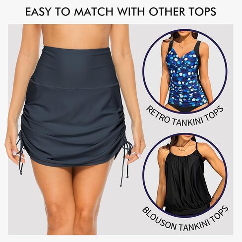 ALove Womens High Waisted Drawstring Swim Skirts Ruched Tummy Control Swimsuit Bottoms in Kuwait