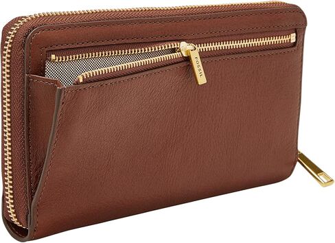 Fossil Women's Liza Leather Zip Around Clutch Wallet With Retractable Wristlet Strap for Women in Kuwait