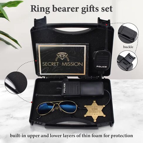 Keymall Ring Bearer خاتم الزفاف صندوق الأمان يتضمن بطاقة اقتراح حامل الخاتم وكيل خاص شارة ظلال جهاز اتصال لاسلكي للأطفال هدية اقتراح حامل الخاتم in Kuwait