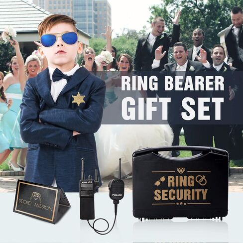 Keymall Ring Bearer خاتم الزفاف صندوق الأمان يتضمن بطاقة اقتراح حامل الخاتم وكيل خاص شارة ظلال جهاز اتصال لاسلكي للأطفال هدية اقتراح حامل الخاتم in Kuwait