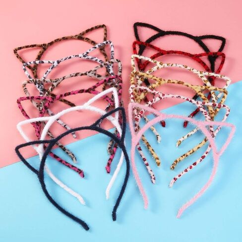 Unomor 12PCS Cat Ears Hair Headband Fluffy Hair Hoop for Cat Birthday Party Supplies and Daily Accessories, with 12 Colors in Saudi Arabia
