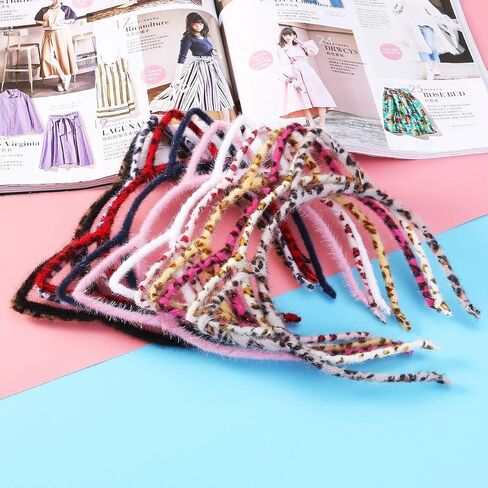 Unomor 12PCS Cat Ears Hair Headband Fluffy Hair Hoop for Cat Birthday Party Supplies and Daily Accessories, with 12 Colors in Saudi Arabia