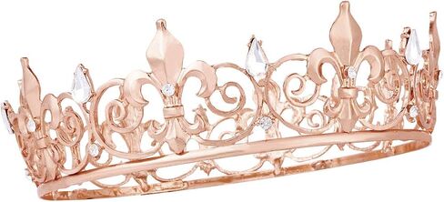 King Crown, Prince Costume Royal Medieval Fleur De Lis Metal Cake Topper Tiara w/Crystals for Men Boy Queen Bachelor Birthday Halloween Costume Hats Party Prom Pageant Homecoming, Rose Gold in Kuwait