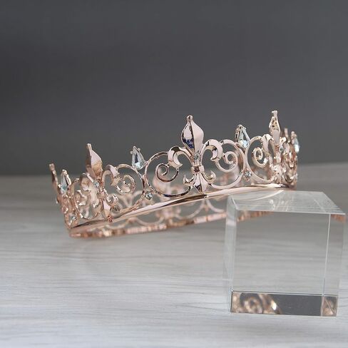 King Crown, Prince Costume Royal Medieval Fleur De Lis Metal Cake Topper Tiara w/Crystals for Men Boy Queen Bachelor Birthday Halloween Costume Hats Party Prom Pageant Homecoming, Rose Gold in Kuwait