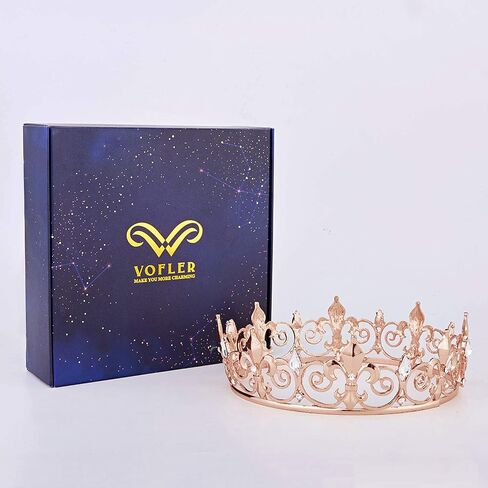 King Crown, Prince Costume Royal Medieval Fleur De Lis Metal Cake Topper Tiara w/Crystals for Men Boy Queen Bachelor Birthday Halloween Costume Hats Party Prom Pageant Homecoming, Rose Gold in Kuwait