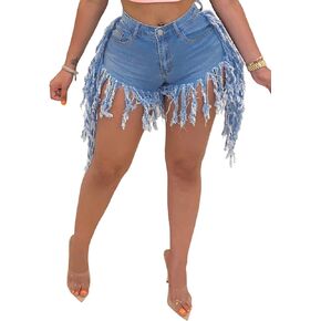 LaiyiVic Women's Denim Shorts High Waisted Frayed Raw Hem Ripped Short Jeans