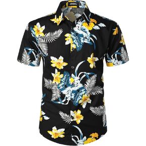 JOGAL Men's Flower Casual Short Sleeve Aloha Hawaiian Shirt