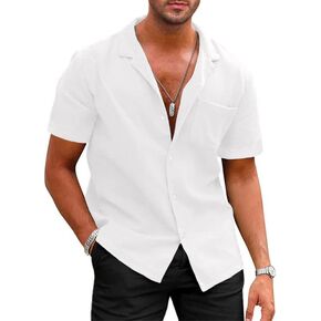 JMIERR Hawaiian Shirts for Men Casual Stylish Cotton Linen Button Up Beach Shirts Short Sleeve Resort Shirts with Pocket