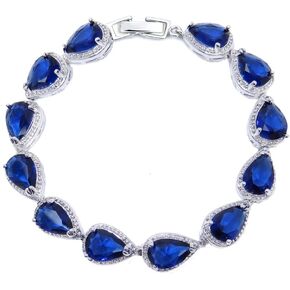 SELOVO Wedding Bridal Teardrop Bracelet Chain Link Cubic Zirconia Silver Tone