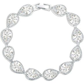 SELOVO Wedding Bridal Teardrop Bracelet Chain Link Cubic Zirconia Silver Tone