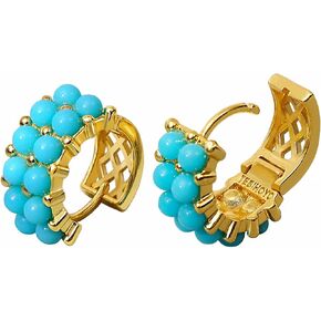 Simulated Turquoise Huggie Earrings Rhinestone Small Gold Hoop Earrings for Women Girls Lucky Blue Boho Beaded Unique Gifts Hoop hypoallergenic Thin Earrings… in Saudi Arabia