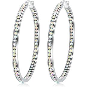 CiNily Mult-colors Crystal Stainless Steel Hoop Earring for Women Hypoallergenic Jewelry for Sensitive Ears Large Big Hoop Earrings 2" in Saudi Arabia