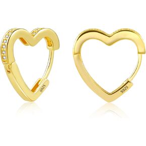 Lancharmed أقراط على شكل قلب صغير للفتيات لا تسبب الحساسية خفيفة الوزن 925 من الفضة الإسترليني CZ Love Huggie Hoop حلق هدية مجوهرات in Kuwait