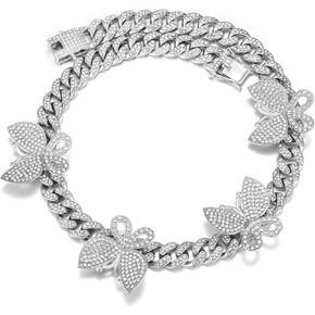 DXZNBEST 18 Inch 13mm Butterfly Cuban Necklace Collars Miami Butterfly Cuban Link Choker Iced Out Bling Butterfly Chain for Women Hip Hop Rapper Mother's Day Christmas in Saudi Arabia