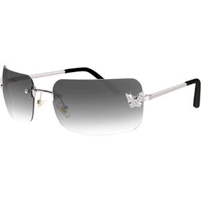 Rectangle Y2k Sunglasses for Women,Trendy Rimless Sunglasses Retro Square Vintage Shades in Kuwait