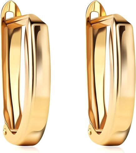 14K Solid Gold Squared Shape High Polished Cute Huggie Hoop Earrings- 3X15MM-Perfect for First or Second Ear Hole in Saudi Arabia